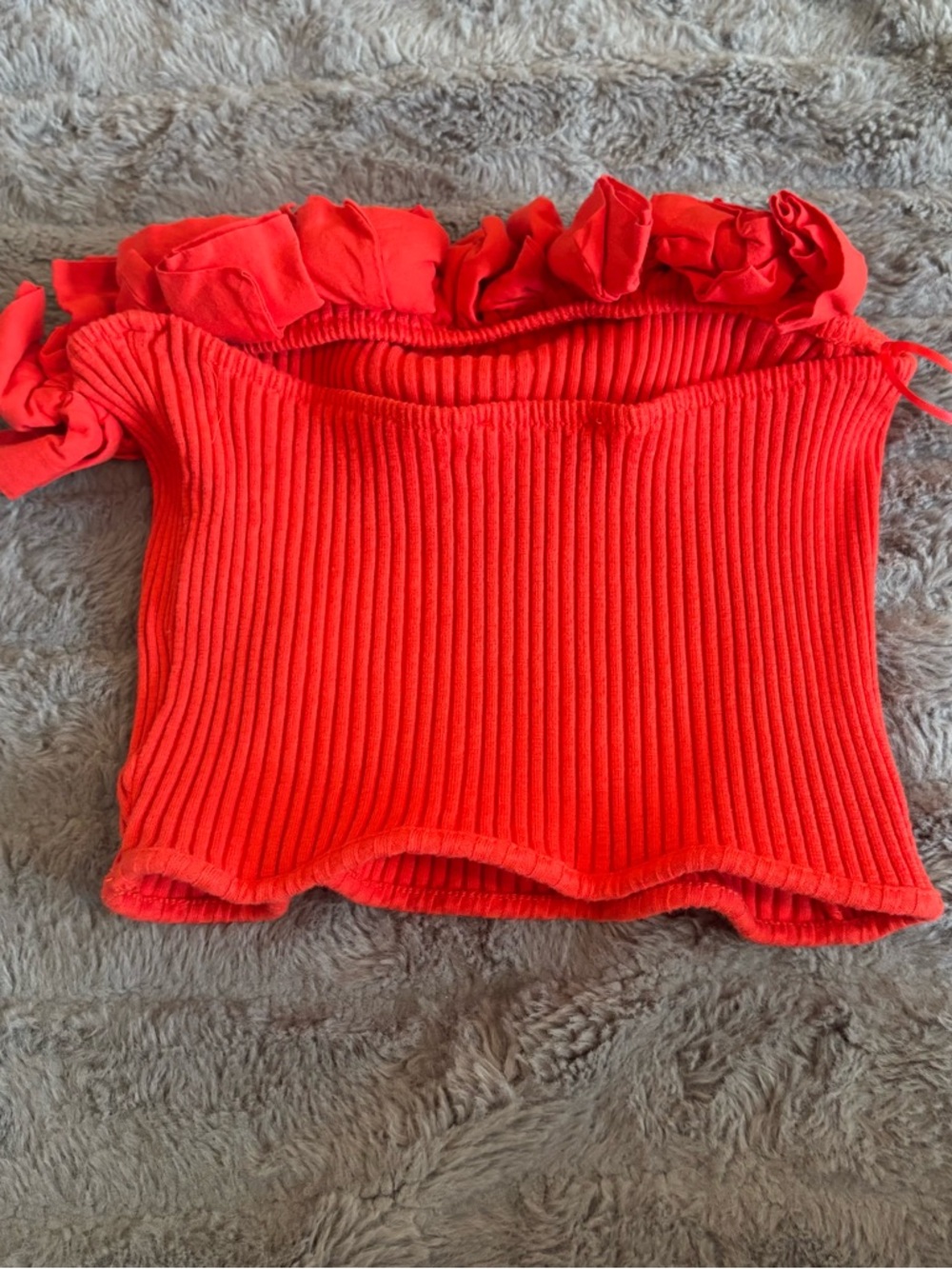 Zara Red Off-Shoulder Ruffle Crop Top - Picture 4 of 9